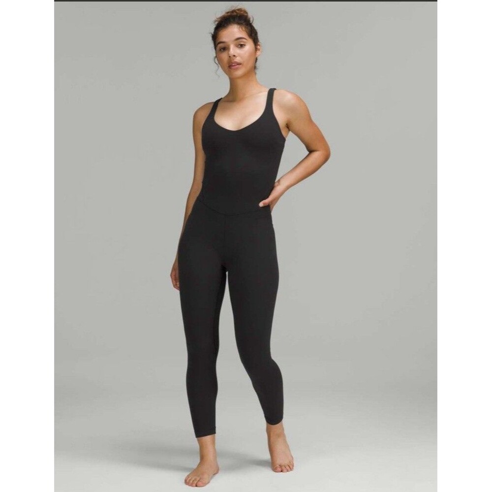 Lululemon Ribbed Align Bodysuit 25" Women's 4 Nulu Black Sporty Athletic Stretch